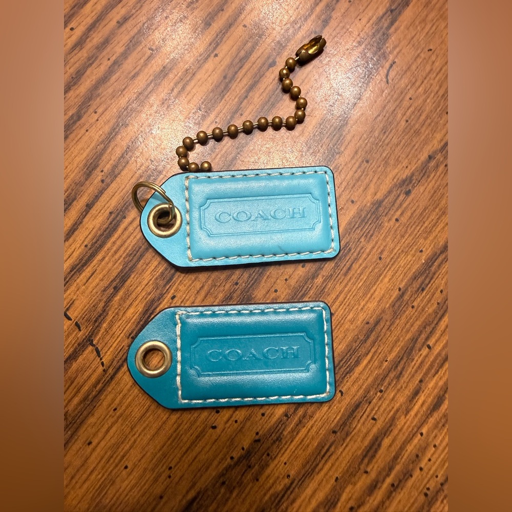 Coach Turquoise and Blue Leather Bag Tag Set - Teal Blue Accent